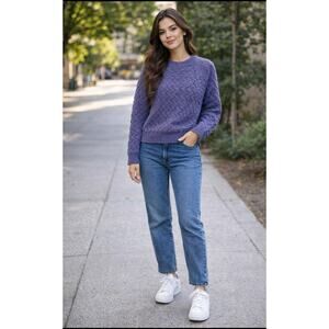 Kendall + Kylie Women's Cable Knit Chenille Sweater Purple Medium Nwt